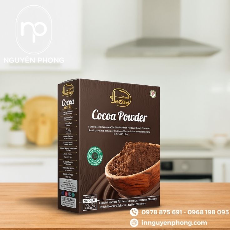 Mẫu hộp giấy đựng bột cacao phổ biến 